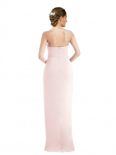 Rosa Trompeta Halter Crepé Elástico Largo Vestidos de dama de honor / Vestidos de fiesta