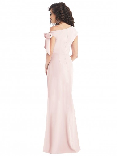 Rosa Trompeta Hombros Descubiertos Crepé Elástico Largo Formales Vestidos de dama de honor / Vestidos de fiesta