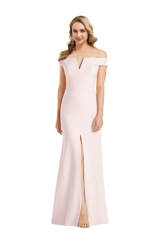 Rosa Trompeta Hombros Descubiertos Cuello en V Crepé Elástico Largo Formales Vestidos de dama de honor / Vestidos de fiesta Asequibles
