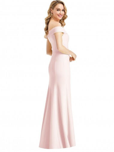 Rosa Trompeta Hombros Descubiertos Cuello en V Crepé Elástico Largo Formales Vestidos de dama de honor / Vestidos de fiesta