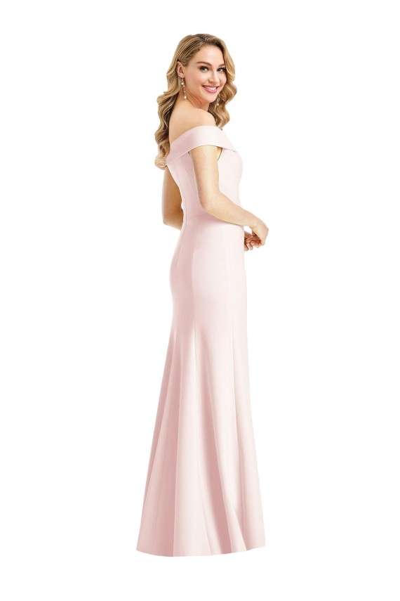 Rosa Trompeta Hombros Descubiertos Cuello en V Crepé Elástico Largo Formales Vestidos de dama de honor / Vestidos de fiesta Asequibles