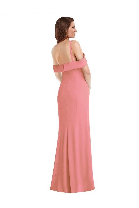 Rosa caliente Trompeta Un Hombre Crepé Elástico Largo Vestidos de dama de honor / Vestidos de fiesta Asequibles