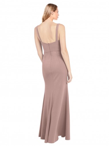 Rosa empolvado Sirena Cuadrado Cuello Alto Crepé Elástico Largo Vestidos de dama de honor / Vestidos de fiesta
