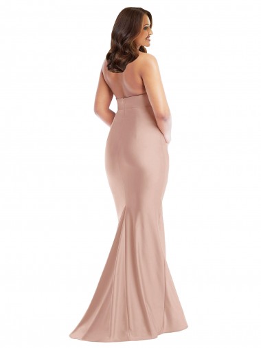 Rosa empolvado Sirena Halter Satén sedoso Largo Formales Vestidos de dama de honor / Vestidos de fiesta