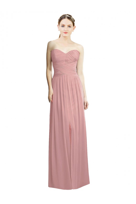 Rosa empolvado línea A Cuello de Corazón Sin tirantes Gasa Largo Formales Vestidos de dama de honor / Vestidos de noche Asequibles