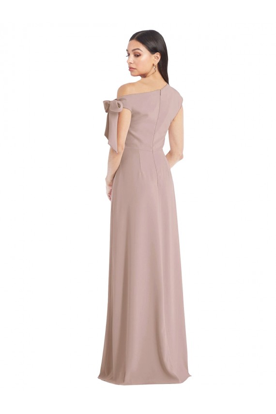 Rosa empolvado línea A Hombros Descubiertos Crepé Elástico Largo Formales Vestidos de dama de honor / Vestidos de fiesta Asequibles