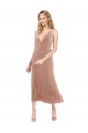 Rosa línea A Cuello en V Midi Terciopelo Elástico Corto Vestidos de dama de honor / Vestidos de fiesta / Vestidos de cóctel Asequibles