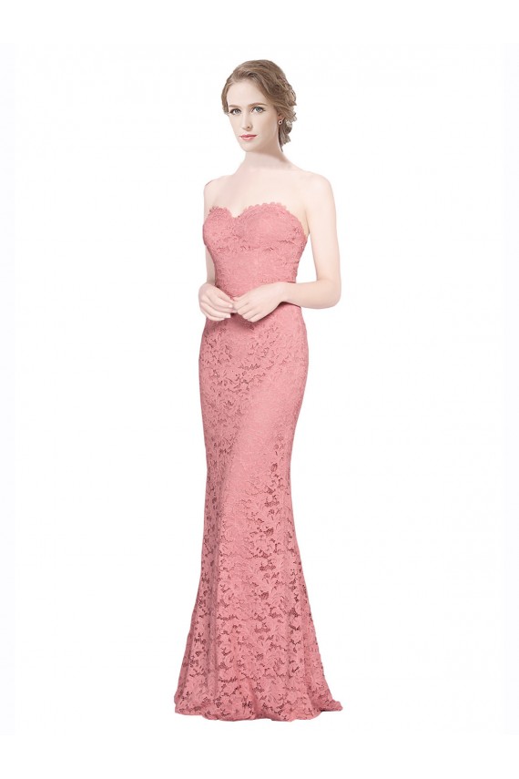 Salmón Sirena Cuello de Corazón Sin tirantes Encaje Largo Vestidos de dama de honor / Vestidos de fiesta Asequibles