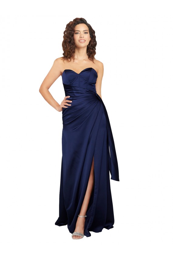 Sapphire línea A Cuello de Corazón Sin tirantes Satén sedoso Largo Formales Vestidos de dama de honor / Vestidos de fiesta Asequibles