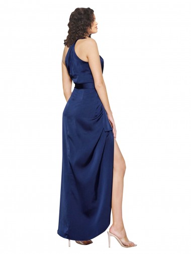 Sapphire línea A Halter Cuello Alto Satén sedoso Largo Asimétrico Formales Vestidos de dama de honor / Vestidos de fiesta
