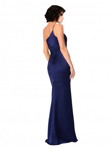 Sapphire línea A Un Hombre Satén sedoso Largo Formales Vestidos de dama de honor / Vestidos de fiesta