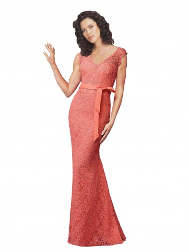 Sirena Cuello en V Encaje Largo Vestidos de dama de honor Asequibles