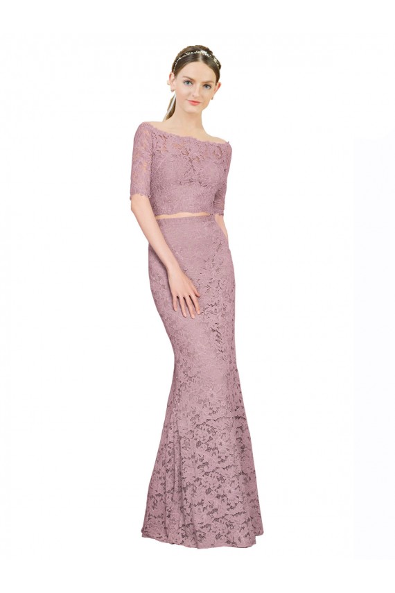 Sirena Hombros Descubiertos Encaje Largo Vestidos de dama de honor / Vestidos de fiesta Asequibles