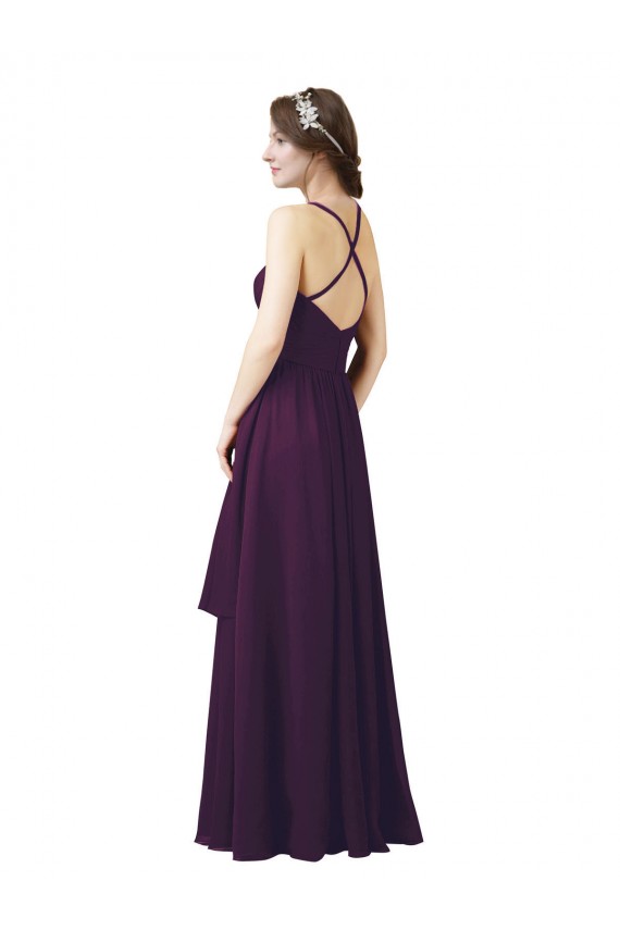 Uva Cubierta Cuello de Corazón Gasa Largo Vestidos de dama de honor Asequibles