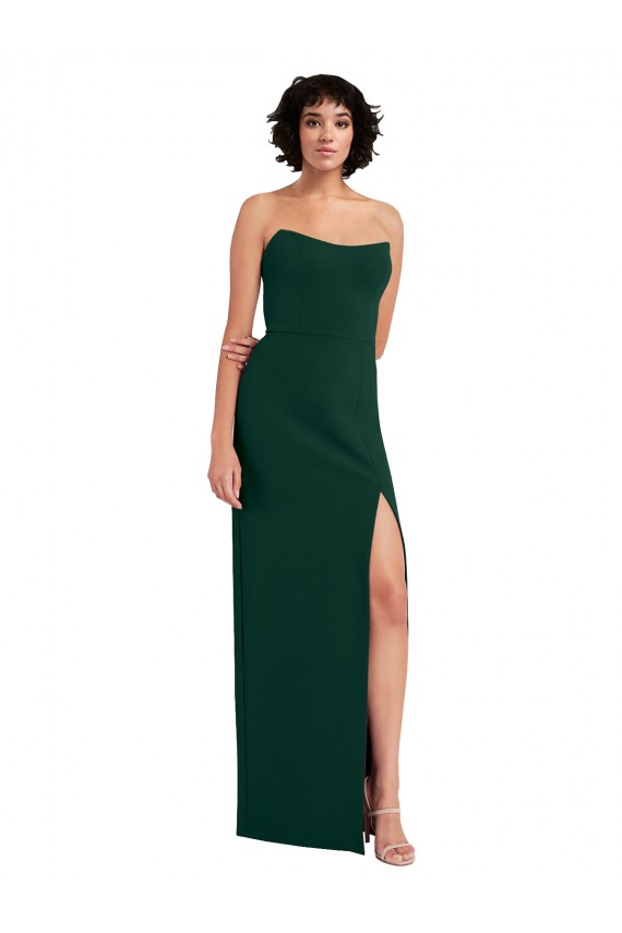 Verde Midnight Cubierta Cucharón Sin tirantes Crepé Elástico Largo Formales Vestidos de dama de honor / Vestidos de fiesta Asequibles
