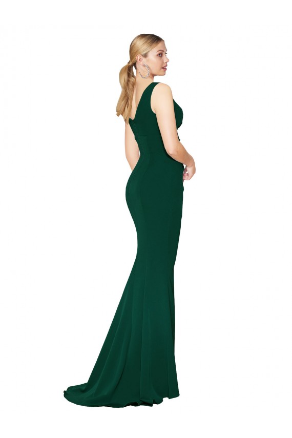 Verde Midnight Sirena Cuello en V Cuello Alto Crepé Elástico Largo Formales Vestidos de dama de honor / Vestidos de fiesta Asequibles