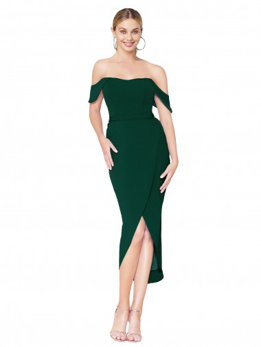 Verde Midnight Sirena Hombros Descubiertos Crepé Elástico Corto Asimétrico Formales Vestidos de dama de honor / Vestidos de fiesta / Vestidos de cóctel Asequibles