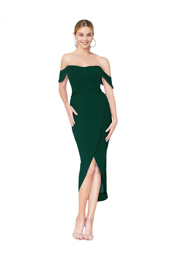 Verde Midnight Sirena Hombros Descubiertos Crepé Elástico Corto Asimétrico Formales Vestidos de dama de honor / Vestidos de fiesta / Vestidos de cóctel Asequibles