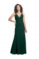 Verde Midnight línea A Cuello en V Crepé Elástico Largo Formales Vestidos de dama de honor / Vestidos de fiesta Asequibles