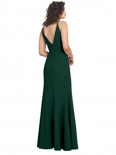 Verde Midnight línea A Cuello en V Crepé Elástico Largo Formales Vestidos de dama de honor / Vestidos de fiesta