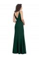 Verde Midnight línea A Cuello en V Crepé Elástico Largo Formales Vestidos de dama de honor / Vestidos de fiesta Asequibles