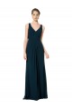 Verde Midnight línea A Cuello en V Gasa Largo Vestidos de dama de honor Asequibles