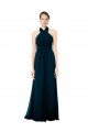 Verde Midnight línea A Halter Gasa Largo Vestidos de dama de honor Asequibles
