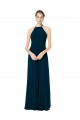 Verde Midnight línea A Tirantes espagueti Halter Gasa Largo Vestidos de dama de honor Asequibles