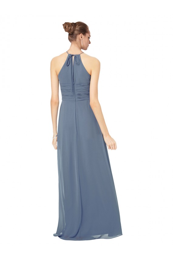 Verde Midnight línea A Tirantes espagueti Halter Gasa Largo Vestidos de dama de honor Asequibles