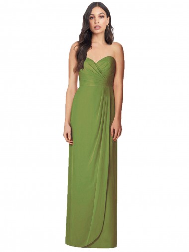 Verde Oliva Trompeta Cuello de Corazón Sin tirantes Gasa Largo Vestidos de dama de honor Asequibles