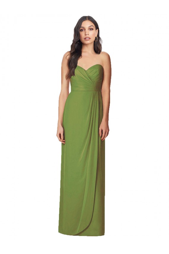 Verde Oliva Trompeta Cuello de Corazón Sin tirantes Gasa Largo Vestidos de dama de honor Asequibles