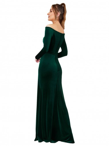 Verde oscuro Cubierta Hombros Descubiertos Terciopelo Elástico Largo Formales Vestidos de dama de honor / Vestidos de fiesta