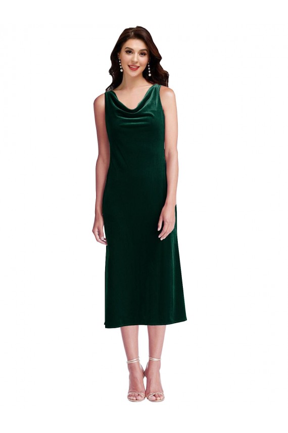 Verde oscuro Cubierta Midi Terciopelo Elástico Corto Vestidos de dama de honor / Vestidos de fiesta / Vestidos de cóctel Asequibles