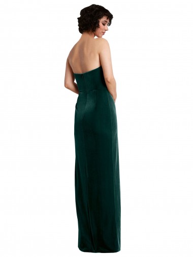 Verde oscuro Cubierta Sin tirantes Terciopelo Elástico Largo Formales Vestidos de dama de honor / Vestidos de fiesta