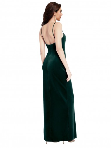 Verde oscuro Cubierta Tirantes espagueti Cuadrado Terciopelo Elástico Largo Vestidos de dama de honor / Vestidos de fiesta
