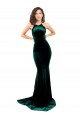 Verde oscuro Sirena Cuello Alto Barrer tren Terciopelo Elástico Largo Formales Vestidos de dama de honor / Vestidos de fiesta Asequibles
