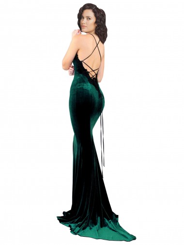Verde oscuro Sirena Cuello Alto Barrer tren Terciopelo Elástico Largo Formales Vestidos de dama de honor / Vestidos de fiesta