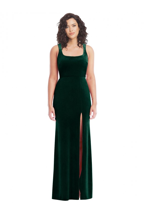 Verde oscuro Trompeta Cuadrado Terciopelo Elástico Largo Vestidos de dama de honor / Vestidos de fiesta Asequibles
