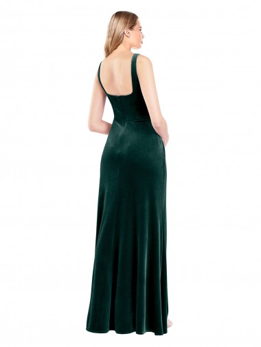 Verde oscuro línea A Cuadrado Terciopelo Elástico Largo Vestidos de dama de honor / Vestidos de fiesta