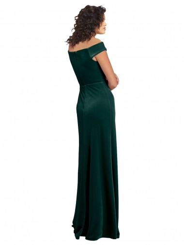 Verde oscuro línea A Cuadrado Terciopelo Elástico Largo Formales Vestidos de dama de honor / Vestidos de fiesta