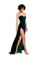 Verde oscuro línea A Cuello de Corazón Barrer tren Terciopelo Elástico Largo Vestidos de dama de honor / Vestidos de fiesta Asequibles