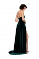 Verde oscuro línea A Cuello de Corazón Barrer tren Terciopelo Elástico Largo Vestidos de dama de honor / Vestidos de fiesta Asequibles