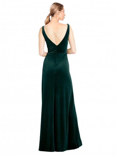 Verde oscuro línea A Cuello en V Terciopelo Elástico Largo Formales Vestidos de dama de honor / Vestidos de fiesta