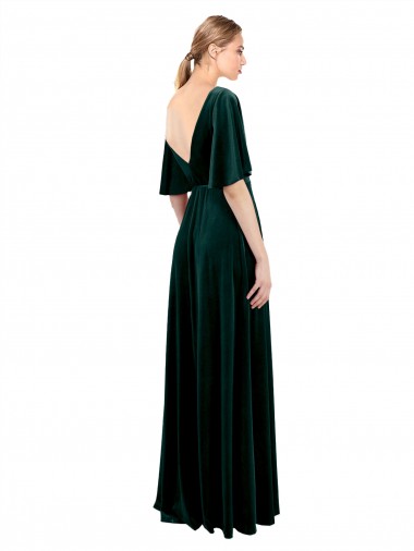 Verde oscuro línea A Cuello en V Terciopelo Elástico Largo Vestidos de dama de honor / Vestidos de fiesta