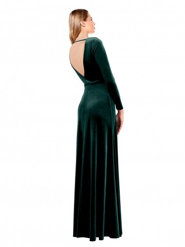 Verde oscuro línea A Cuello en V Terciopelo Elástico Largo Vestidos de dama de honor / Vestidos de fiesta