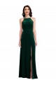 Verde oscuro línea A Halter Cuello Alto Terciopelo Elástico Largo Vestidos de dama de honor / Vestidos de fiesta Asequibles