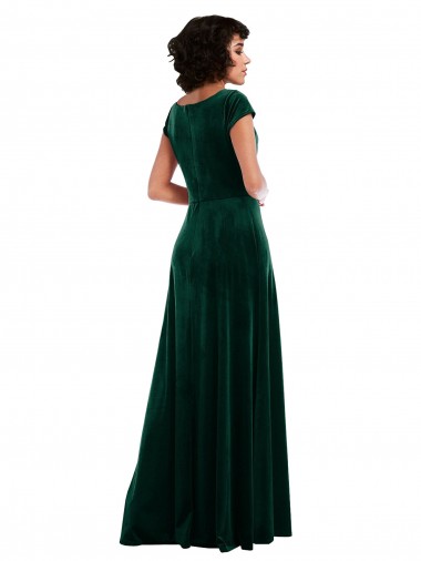 Verde oscuro línea A Terciopelo Elástico Largo Vestidos de dama de honor / Vestidos de fiesta