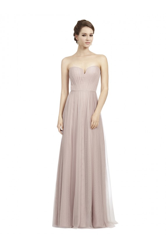 Vintage Rose línea A Cuello de Corazón Tul Largo Vestidos de dama de honor Asequibles