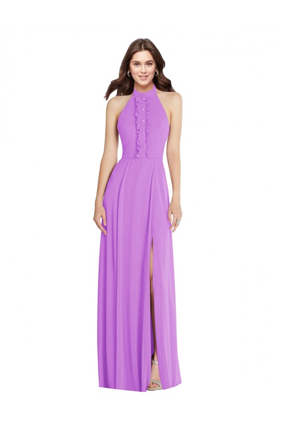 Violeta línea A Halter Gasa Largo Formales Vestidos de dama de honor / Vestidos de noche Asequibles