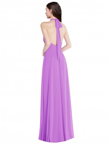 Violeta línea A Halter Gasa Largo Formales Vestidos de dama de honor / Vestidos de noche